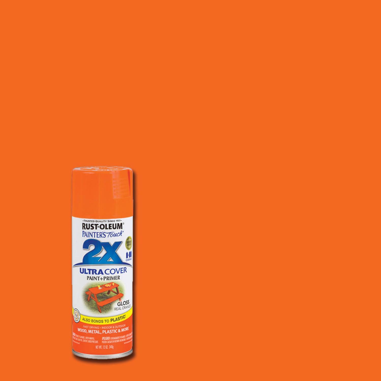 Rust-Oleum Painter\u0027s Touch 2X Ultra Cover Gloss Real Orange Paint+Primer Spray Paint 12 oz