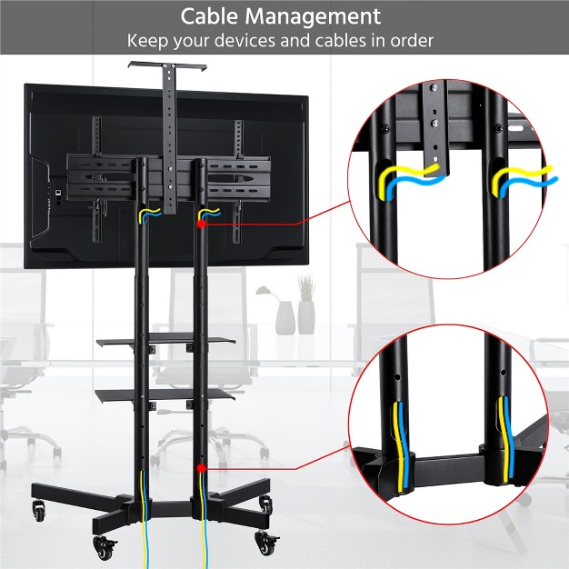 Yaheetech Adjustable Mobile Tv Stand Metal Tv Cart Black