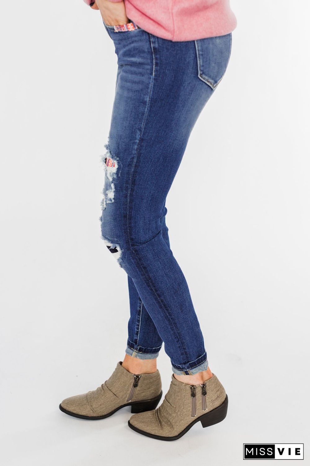 Aztec Patch Ripped Slim-fit Jeans