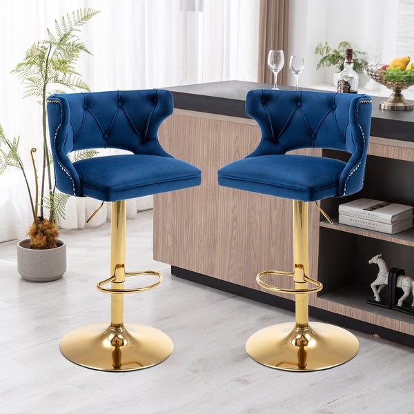 Counter Height Velvet Bar Stools With Back and Footrest(Set of 2)