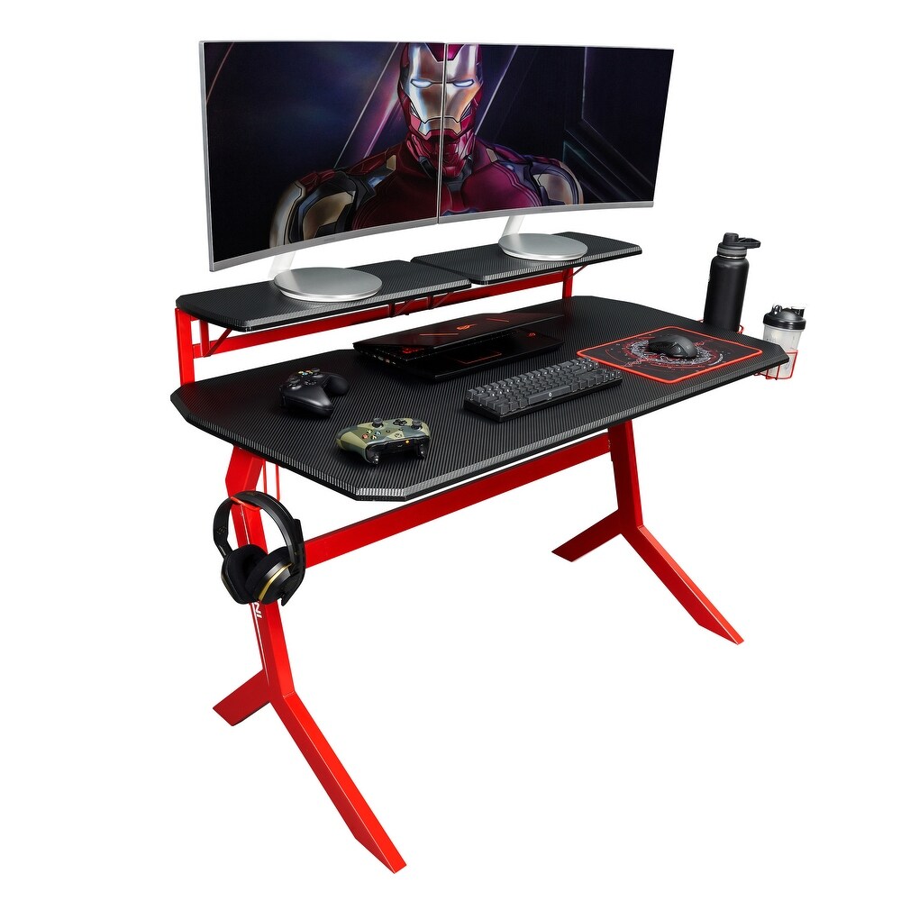 Dual Monitor Accommodating Desk with Elevated and Removable Stable Dual Shelves