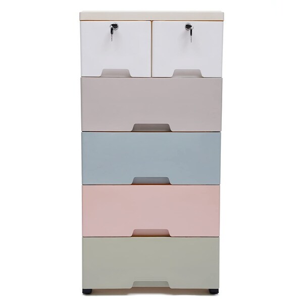 Plastic Drawers Dresser， Storage Cabinet with 6 Drawers， Closet Drawers Tall Dresser Organizer for Clothes， Playroom - - 37668673