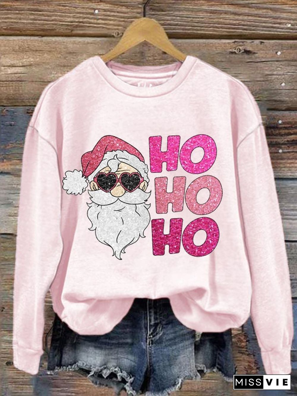 Women's Christmas Pink Santa Ho Ho Ho printed sweatshirt