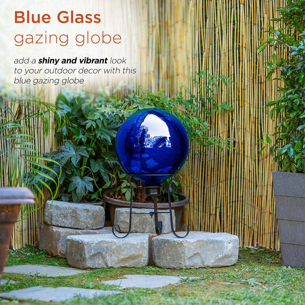 Alpine Corporation 10 in. Dia Indoor/Outdoor Glass Gazing Globe Festive Yard Decor, Blue GLB292BL