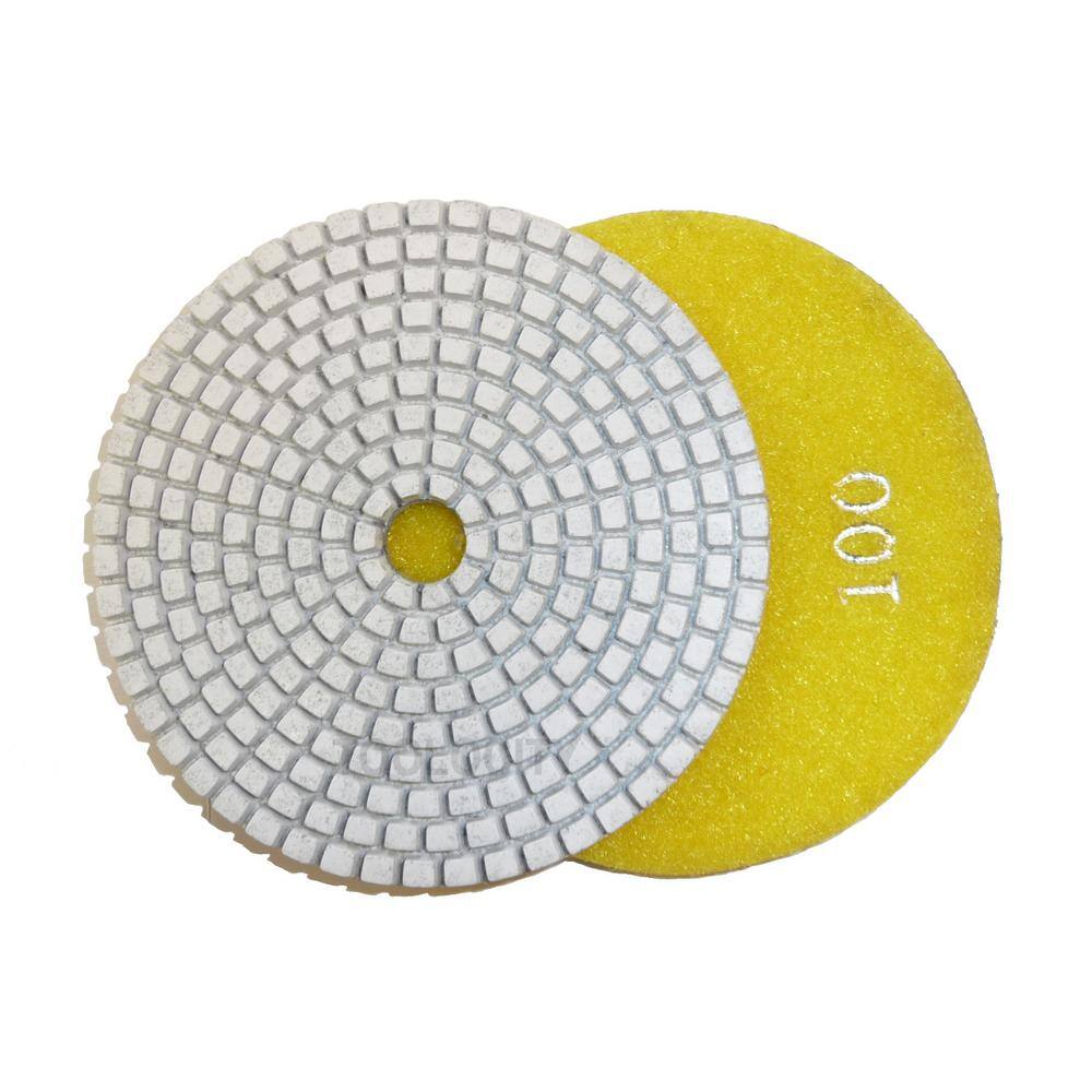 Toolocity 4 in. JHX DryWet Diamond Polishing Pads for ConcreteGranite (Set of 7) with 4 in. Back Holder JHXR0102SET-BK4