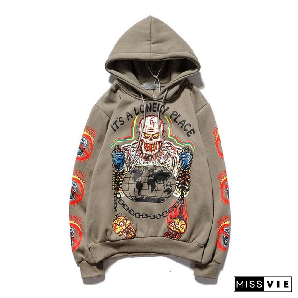 Kanye West Graffiti Letter Print Plus Velvet Sweatshirt Men And Women Harajuku Fleece Hoodie Hip Hop Stranger Things Hooded