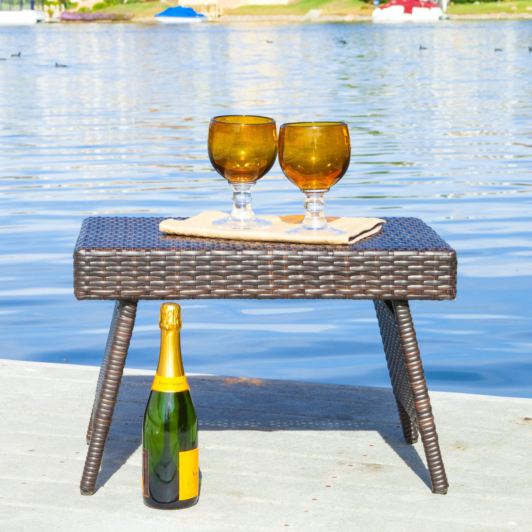 Lakeport Outdoor Brown Wicker Folding Side Table