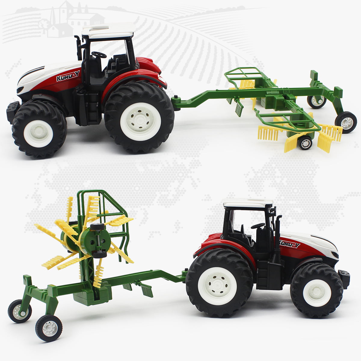 Fisca Remote Control Farm Tractors Toys for Kids with Windrower， RC Farm Trucks Vehicles for Toddlers