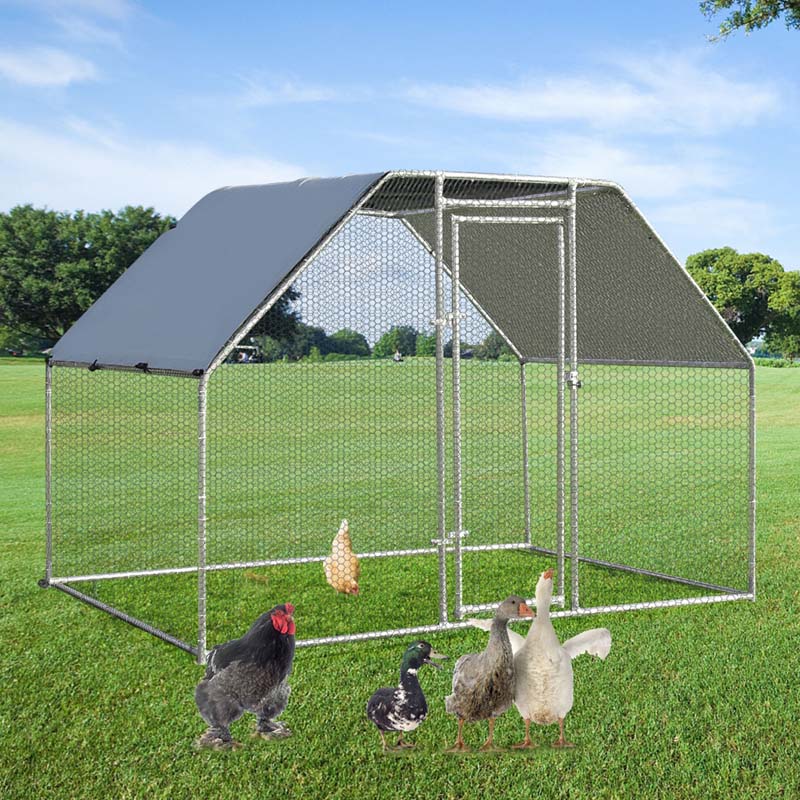 9.5' x 6.5' x 6' Galvanized Metal Large Walk-in Chicken Coop Cage Runs Hen House with Cover & Lockable Door