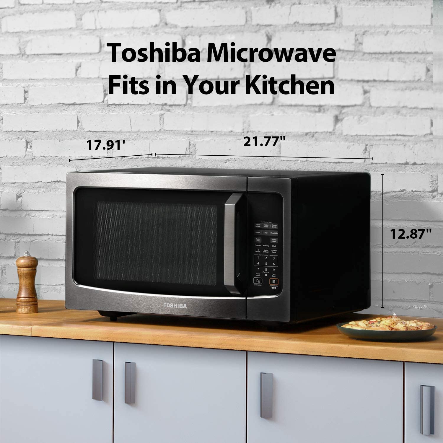 Toshiba ML-EM45P(BS) Countertop Microwave oven with Smart Sensor, Sound on/off Function and Position Memory Turntable, 1.6 Cu.ft, Black Stainless Steel