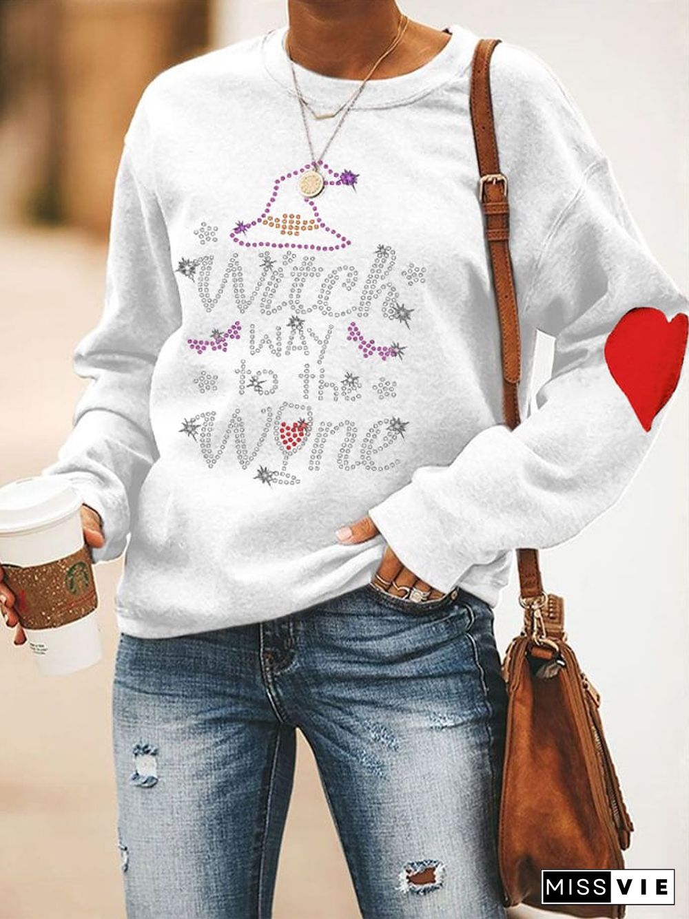 Women's Halloween Wicth Way To The Wine Print Sweatshirt