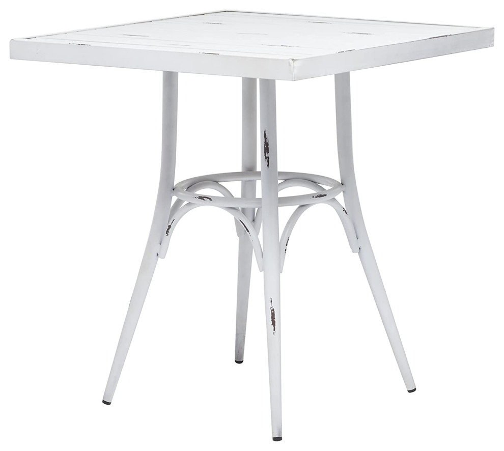 Farmhouse Patio Dining Table  Aluminum Frame With Square Top  Distressed White   Farmhouse   Outdoor Dining Tables   by Decor Love  Houzz