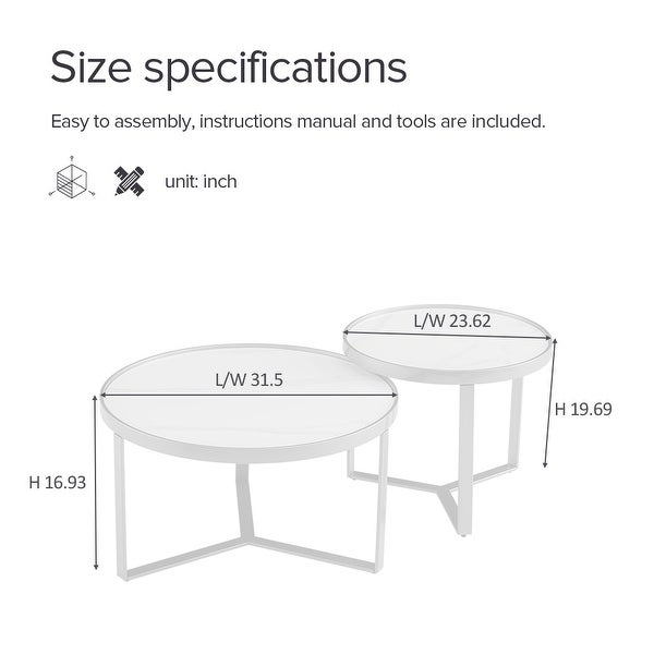 Modern Nesting Coffee Table in Metal Frame with Round Tabletop