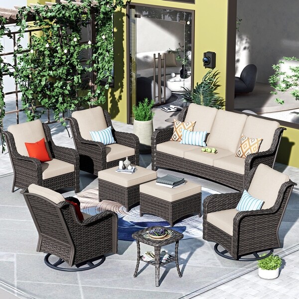 OVIOS 8piece Rattan Wicker Patio Furniture Set Swivel Rocking Chair Set