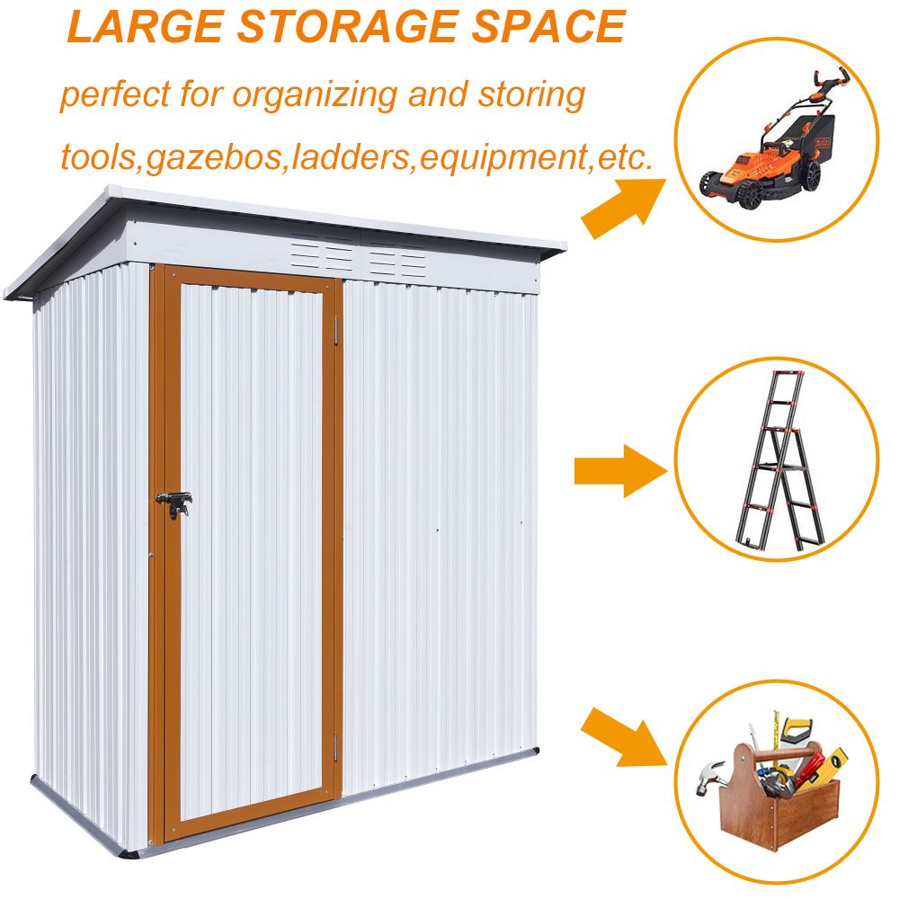 Patio Lockable Outdoor Metal Storage Shed Garden Lawn Tool Shed Backyard White