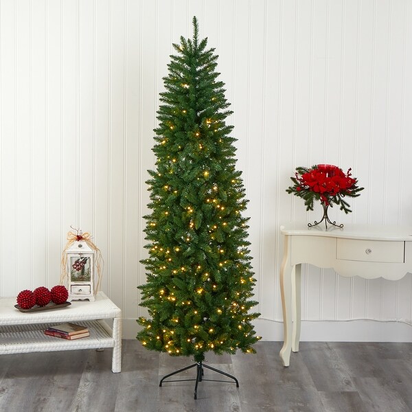 7' Slim Green Mountain Pine Christmas Tree with 300 Clear LED Lights