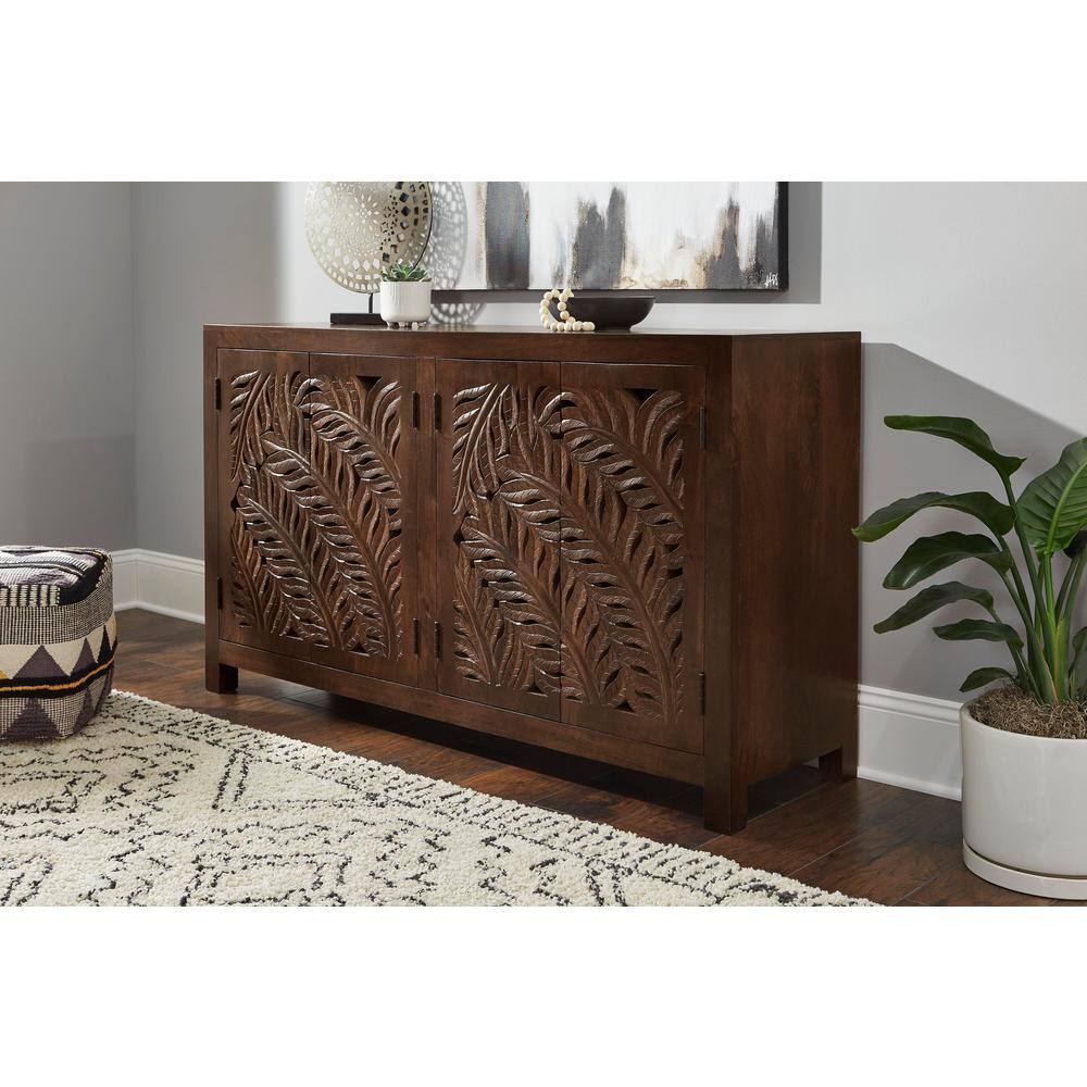 Home Decorators Collection Palmeadow Carved Walnut Brown Wood 4-Door Accent Cabinet (36 in. H x 62 in. W x 18 in. D) CAC-20-000