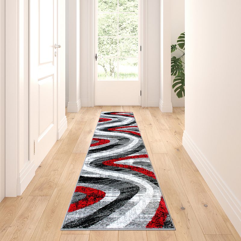 Masada Rugs Masada Rugs Stephanie Collection 2'x7' Modern Contemporary Area Rug Runner in Design 1107 - Red， Gray， Black and White