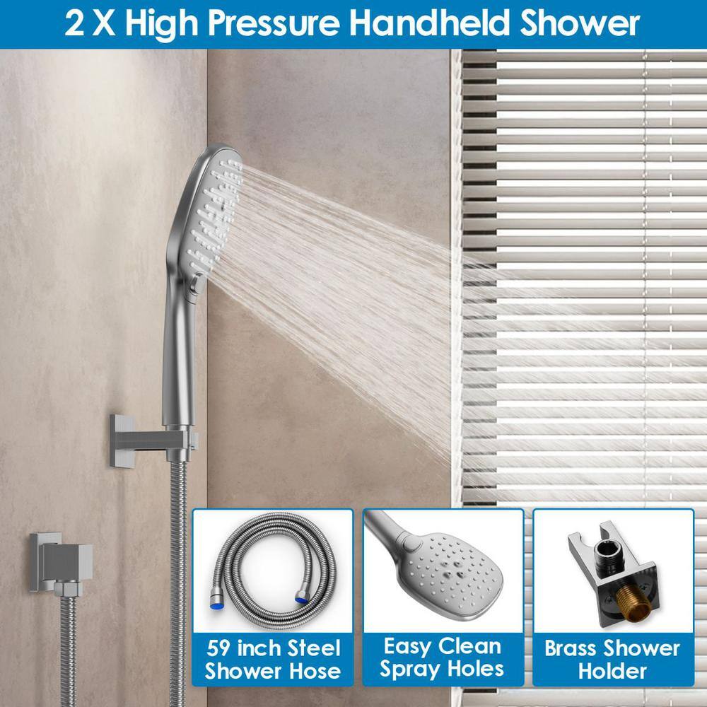 GRANDJOY Pressure Balance 2-Spray Wall Mount 10 in. Fixed and Handheld Shower Head 2.5 GPM in Brushed Nickel Valve Included SRM6646NI-10BL