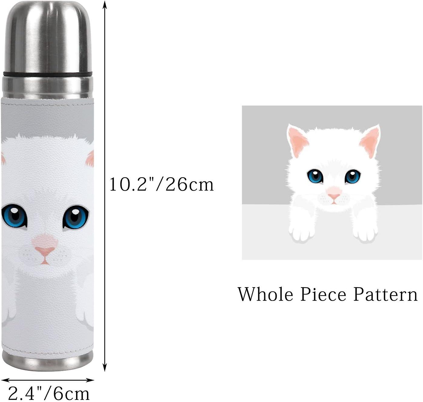 Insulated Mug Stainless Steel Water Bottle Cute Small White Cat Vacuum Cup Travel Mug For Travel School Office