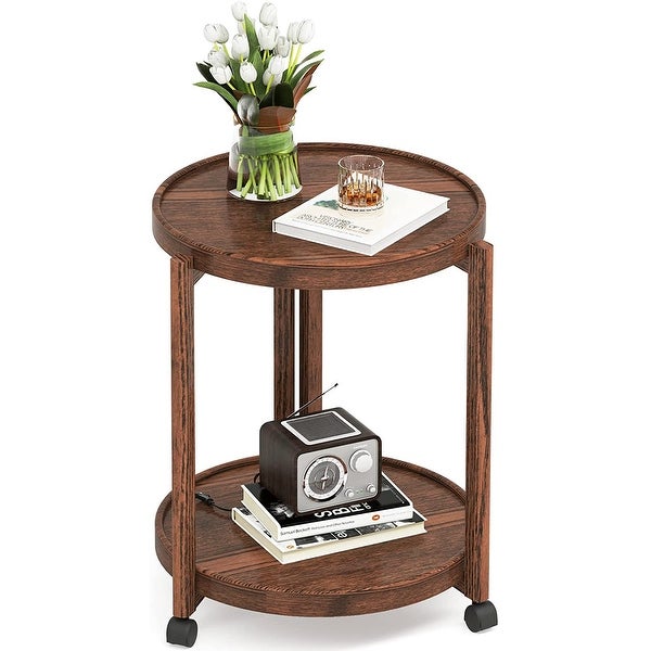 3-Tier Side Table， Rustic End Table with Storage Shelf