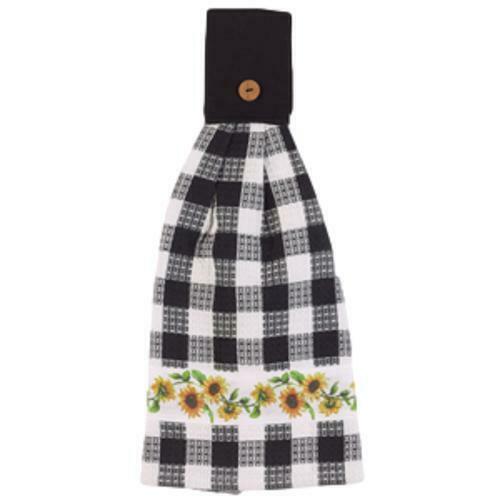 SUNFLOWER Black Check Kitchen Tie Towels， Set of 2， The Country House