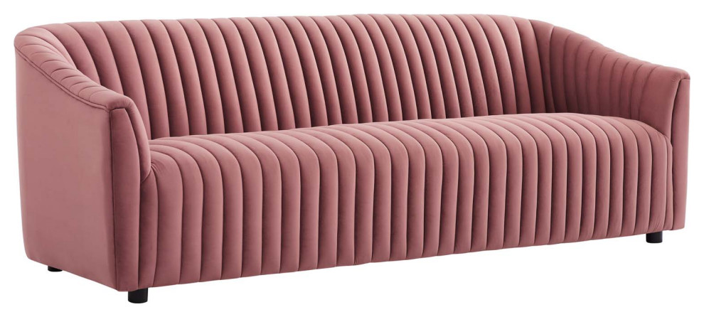 Announce Performance Velvet Channel Tufted Sofa  Dusty Rose   Contemporary   Sofas   by Homesquare  Houzz