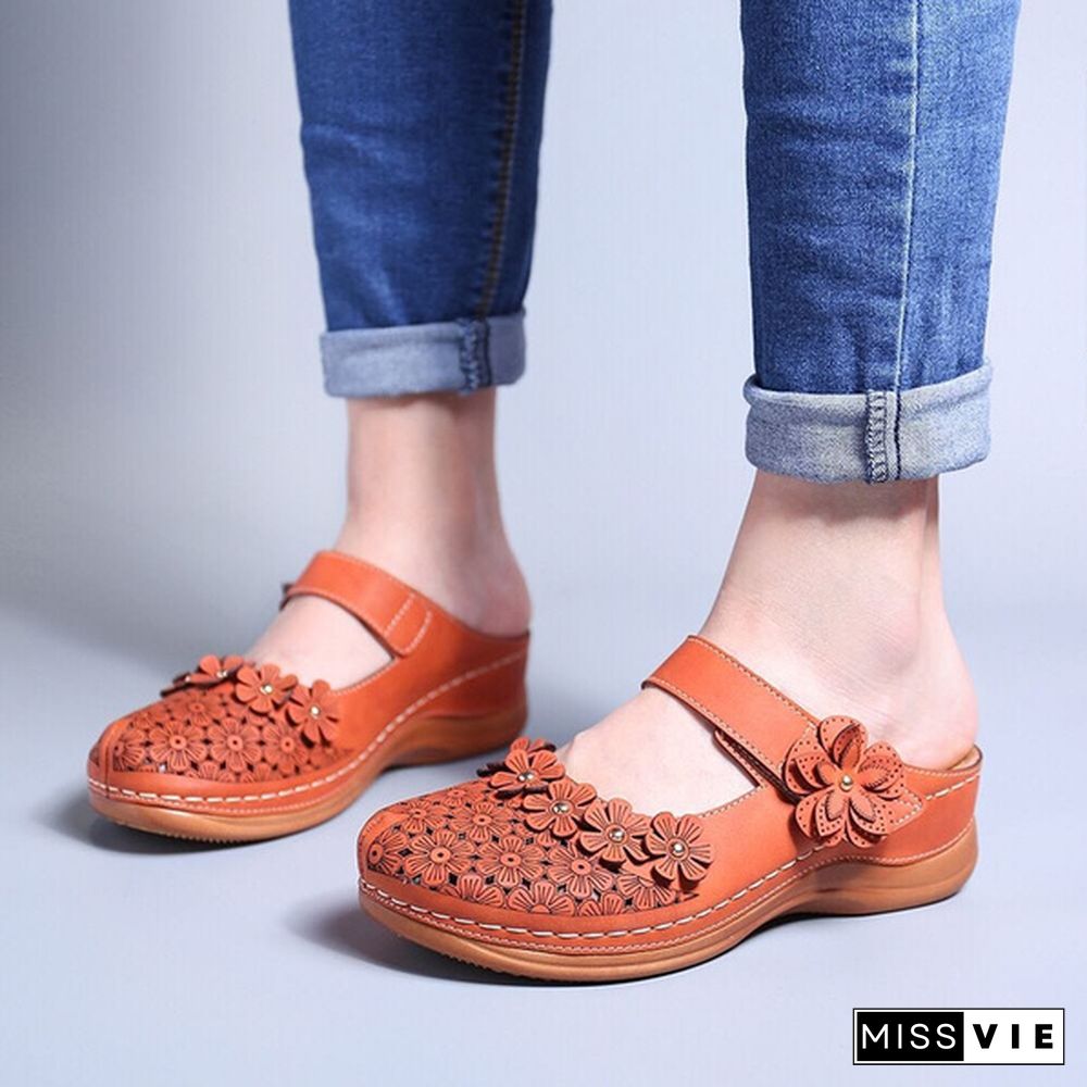 Women Vintage Style Sandals Flats Shoes Summer Casual Shoes Retro Shoes for Women Leather Shoes