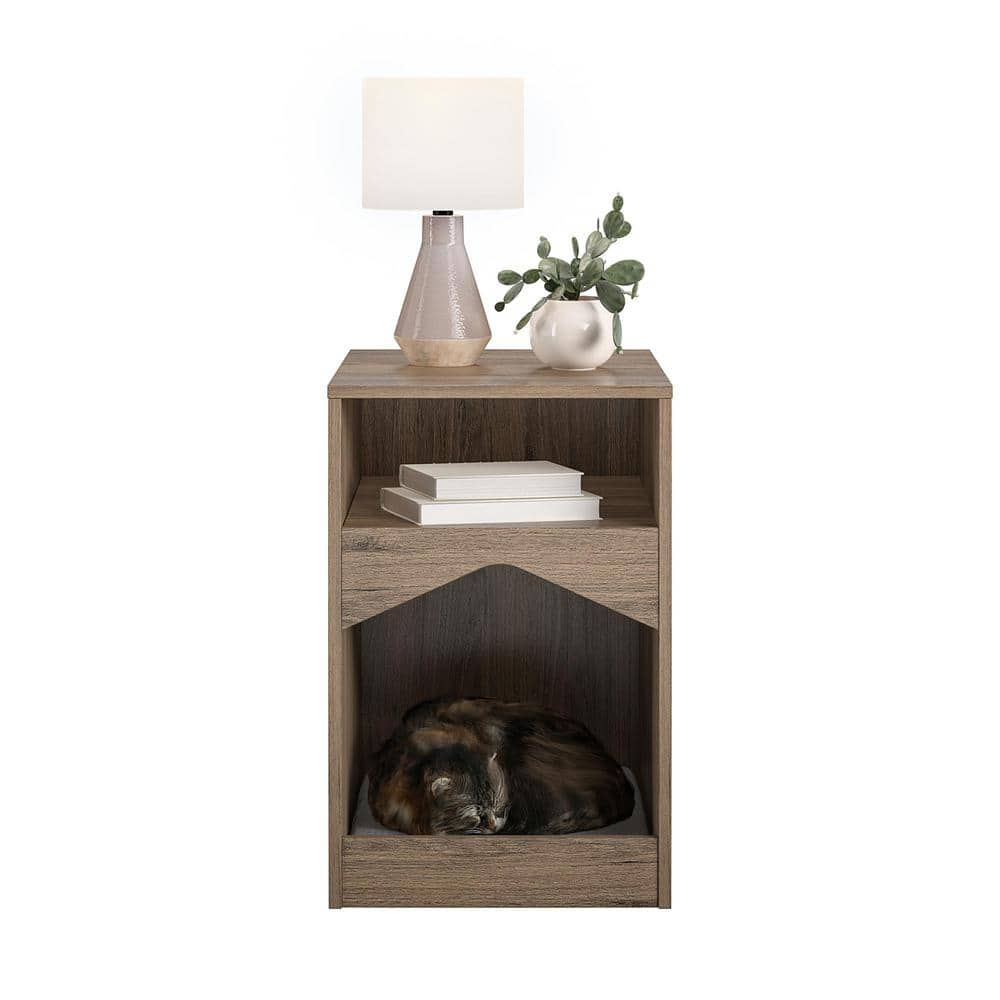 OLLIE & HUTCH Roscoe Small to Large Rustic Oak Cat House End Table with Bed 3086333COM