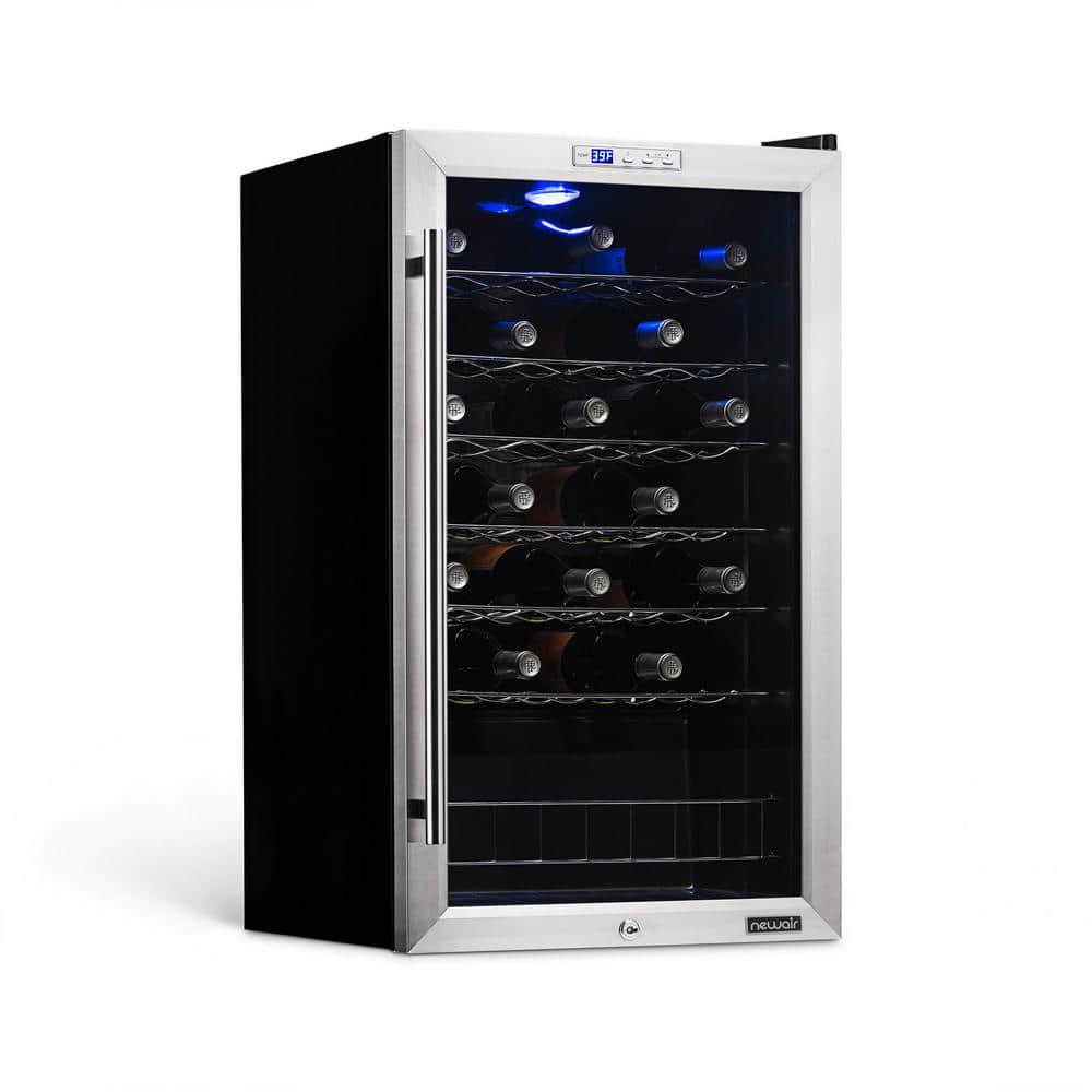 NewAir Single Zone 33Bottle Freestanding Wine Cooler Fridge with Exterior Digital Thermostat and Chrome Racks Stainless Steel