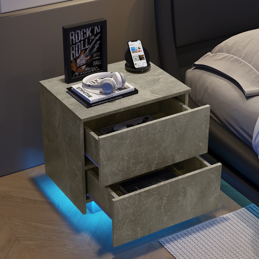 Nightstands LED Side Tables Bedroom  Modern End Tables with 2 Drawers