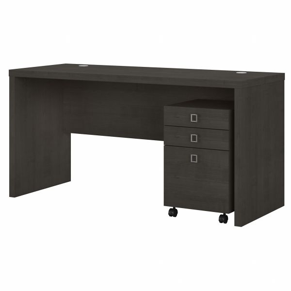 Office by kathy ireland Echo Credenza Desk with Mobile File Cabinet in Charcoal Maple