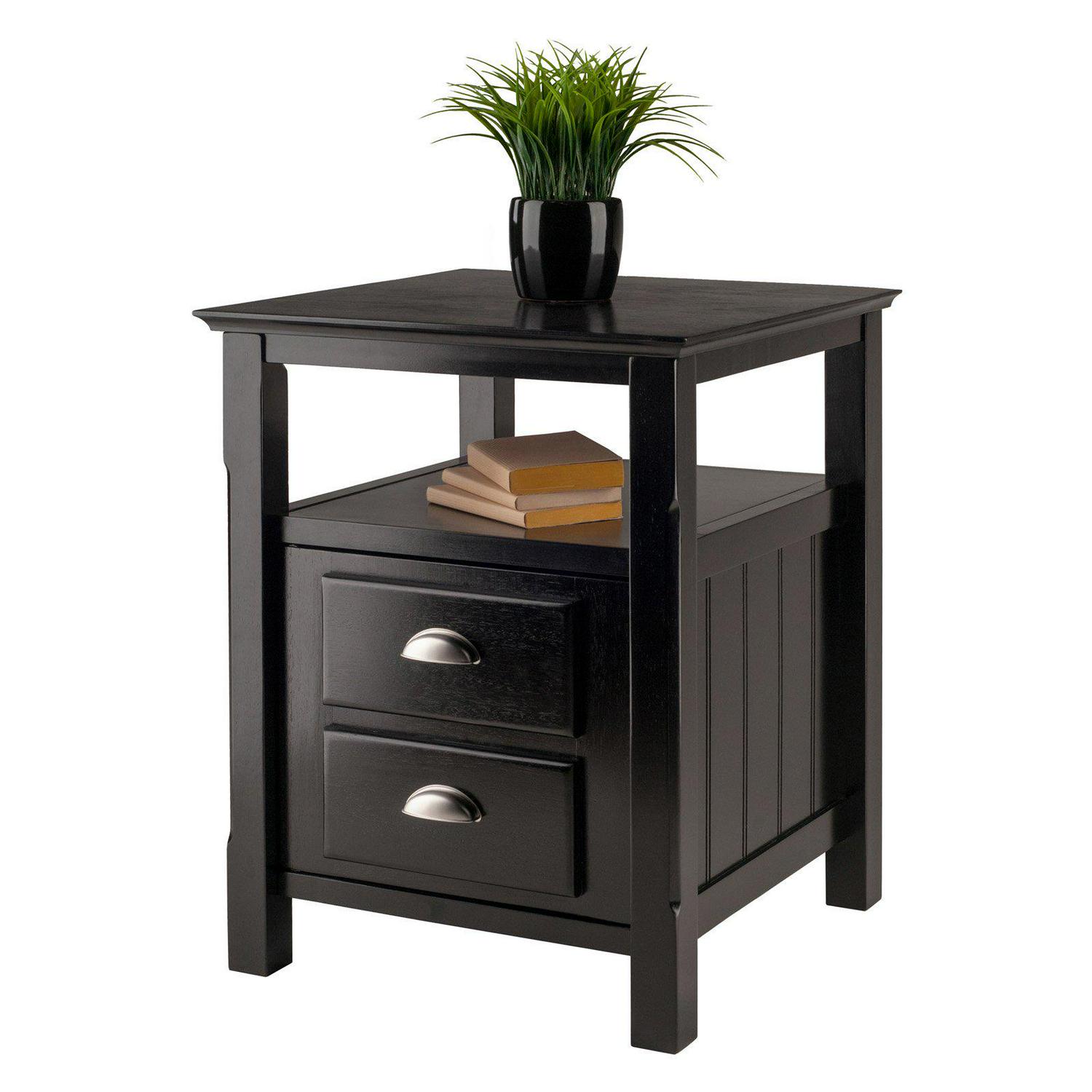 Winsome Wood Timber Nightstand with Door， Black Finish