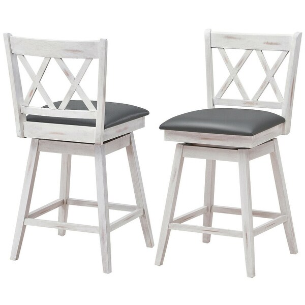 2 Pieces 24 Inch Swivel Counter Height Barstool Set with Rubber Wood Legs - 18