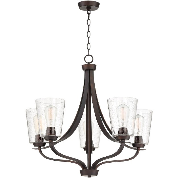 Wide Modern Industrial Clear Seeded Glass 5 light Fixture For Dining Room Kitchen Island