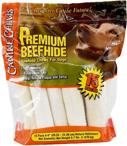 Canine Chews Premium Beefhide Rawhide Chews Dog Treats， 15 count