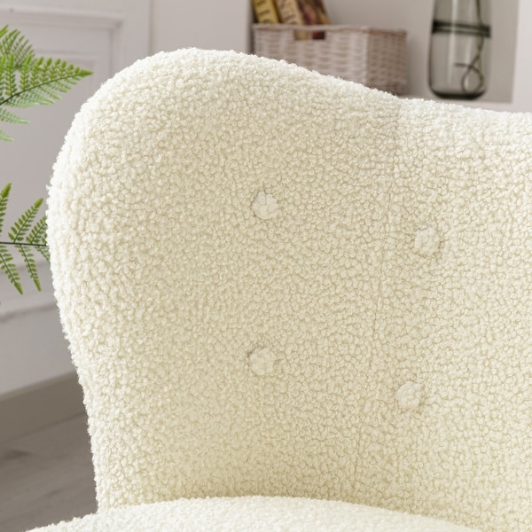 Modern Accent Chair with Lambskin Sherpa Wingback Tufted Side， Solid Wood Legs