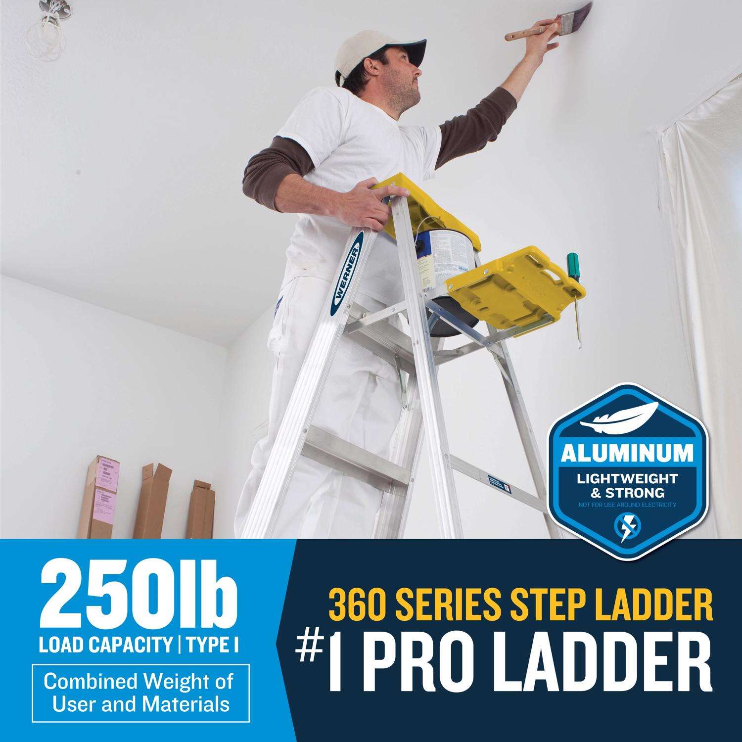 Werner 4 ft. H Aluminum Step Ladder Type I 250 lb. capacity