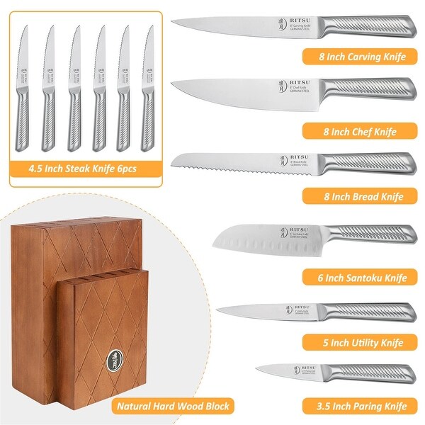 13 Pieces German Steel Knife Set With Block And Steak Knives