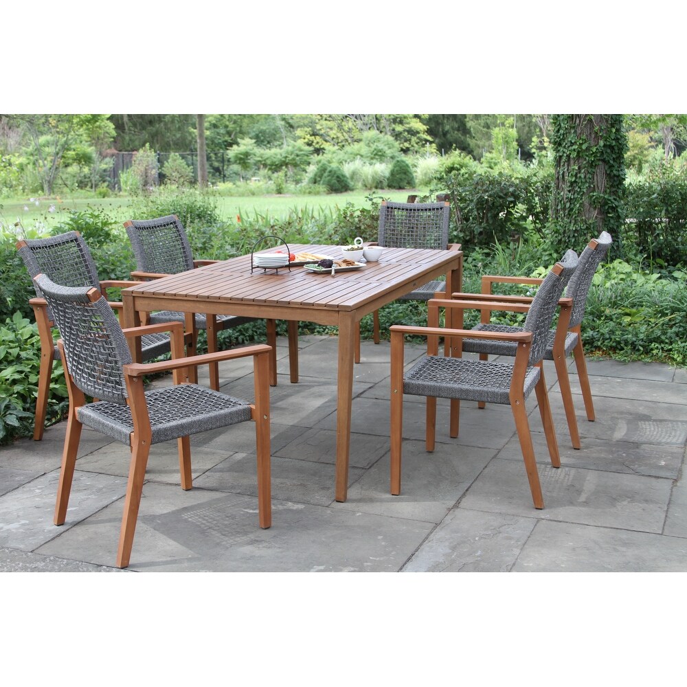 Eilaf 7 Piece Eucalyptus Dining Set With Stacking Rope Dining Chairs