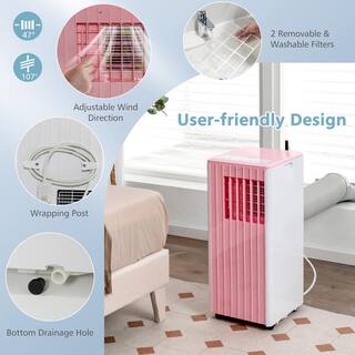 Costway 10000 BTU Portable Air Conditioner AC Unit 3-in-1 Cools 350 Sq. Ft. with Dehumidifier Remote in Pink FP10347US-PI