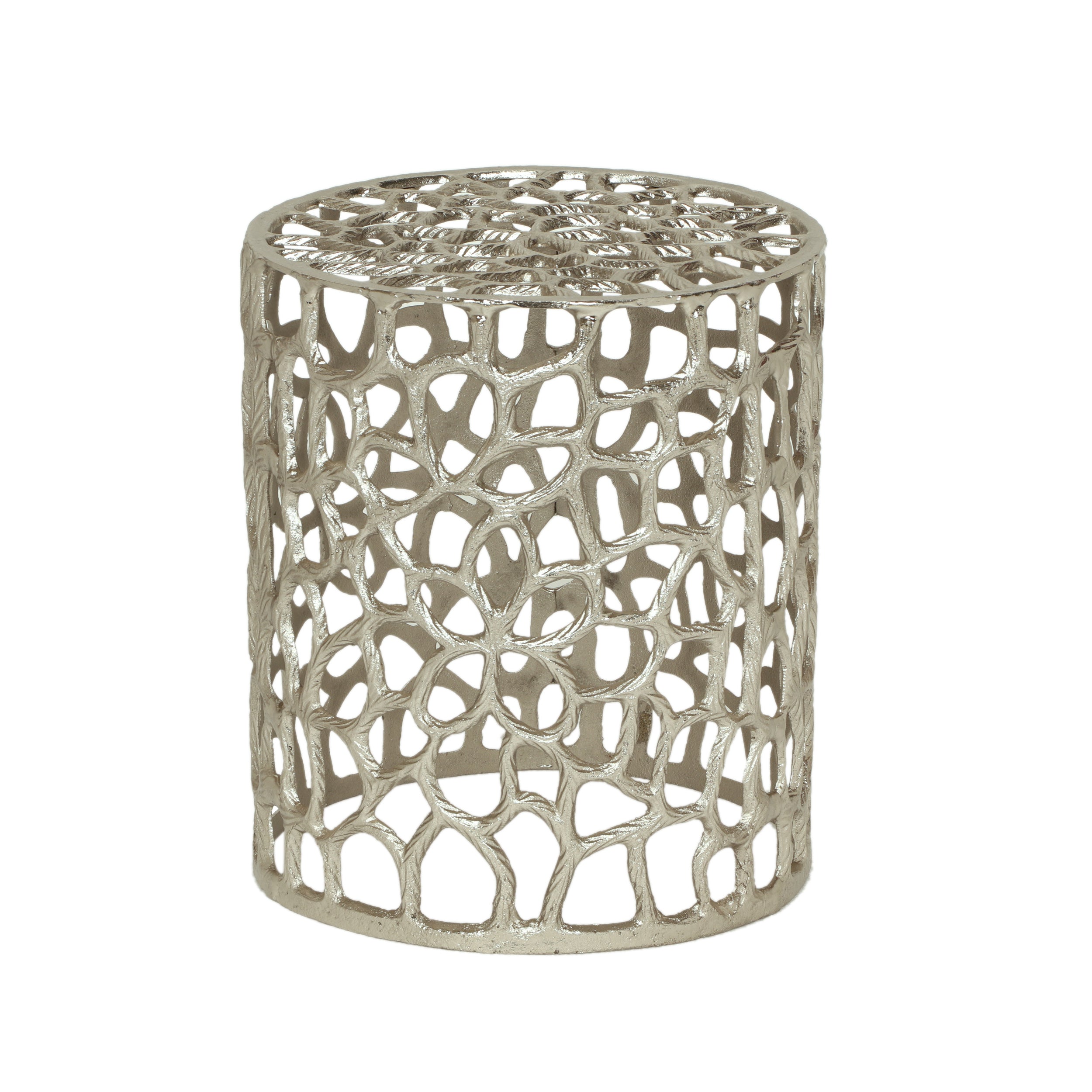 Graciela Modern Iron Mesh Accent Table, Nickel Antique