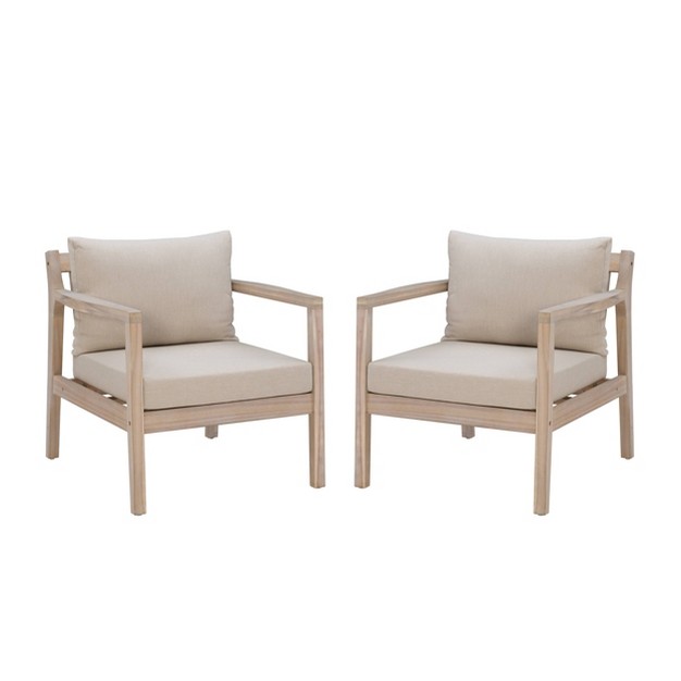 Linon 2pk Melita Acacia Arm Chairs Beige natural