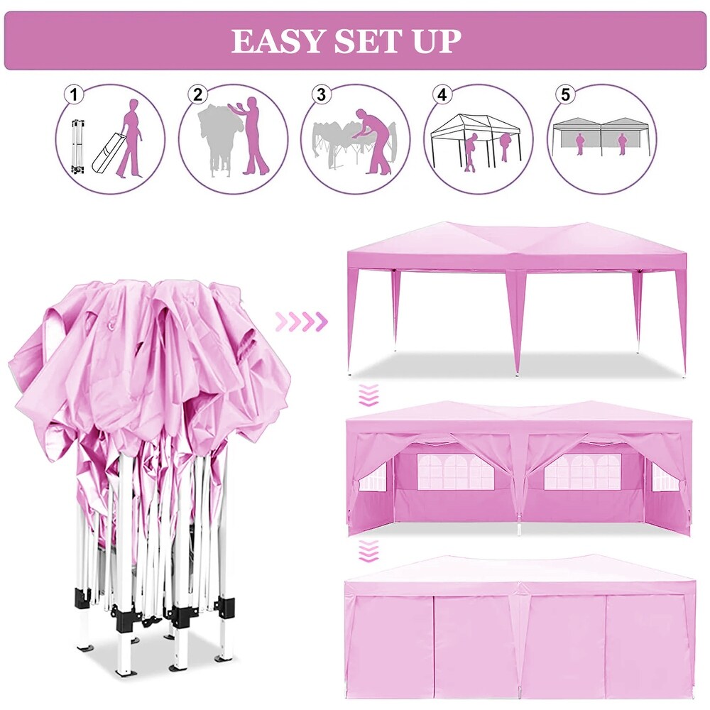 Pink 10 x 20 ft Multi Functional Canopy with Waterproof Oxford  6 Walls  Carry Bag