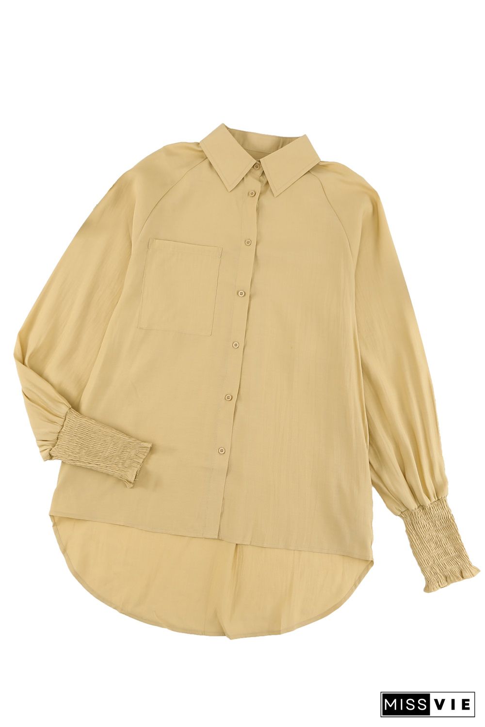 Khaki Billowy Sleeves Pocketed Shirt