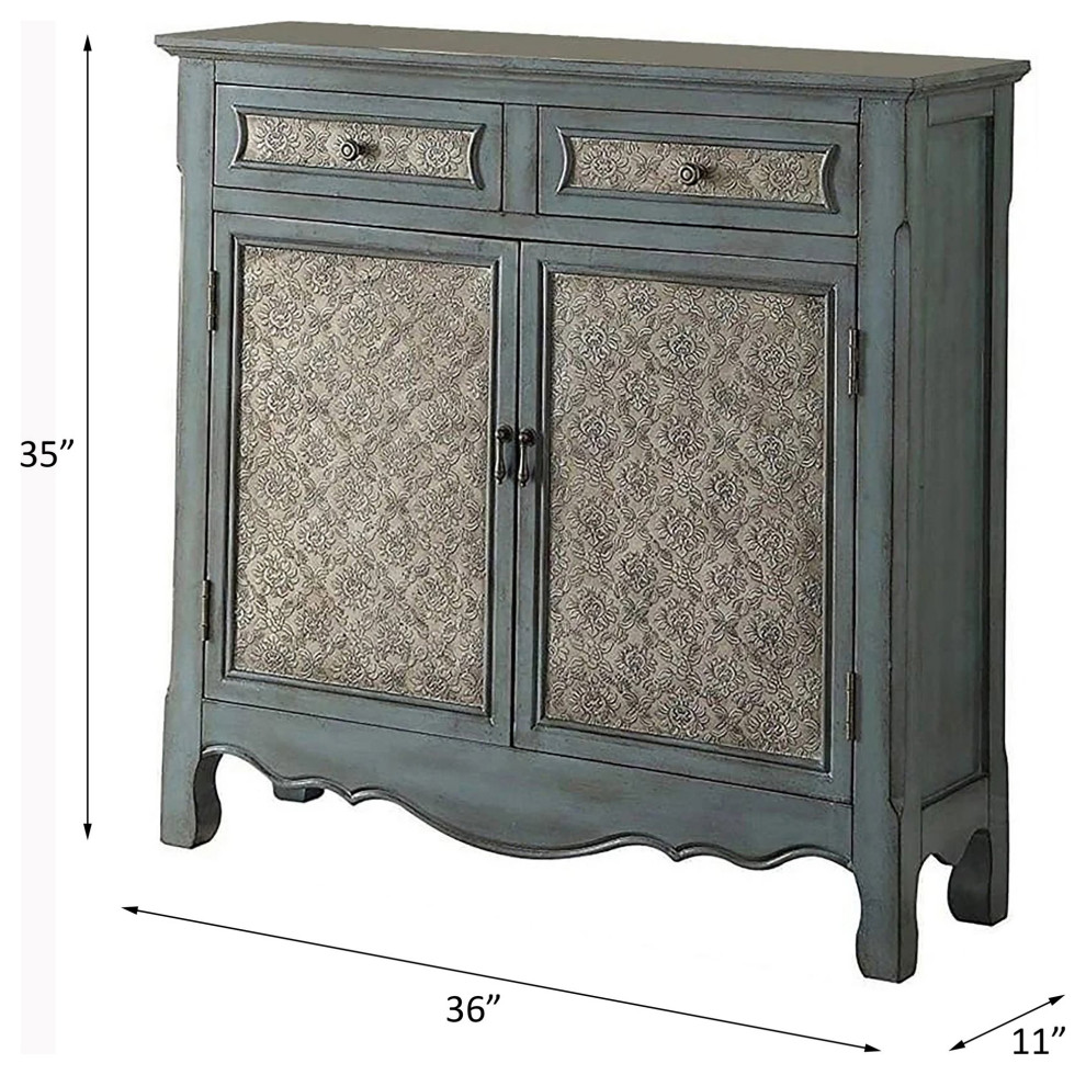 Tall Console Table  2 Cabinet Doors  amp2 Drawers With Floral Front  Antique Blue   Farmhouse   Console Tables   by Decor Love  Houzz