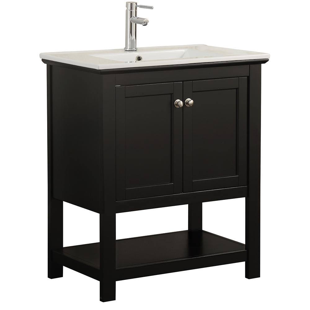 Fresca Bradford 30 in. W Traditional Bathroom Vanity in Black with Ceramic Vanity Top in White with White Basin FVNHD0105BL-CMB