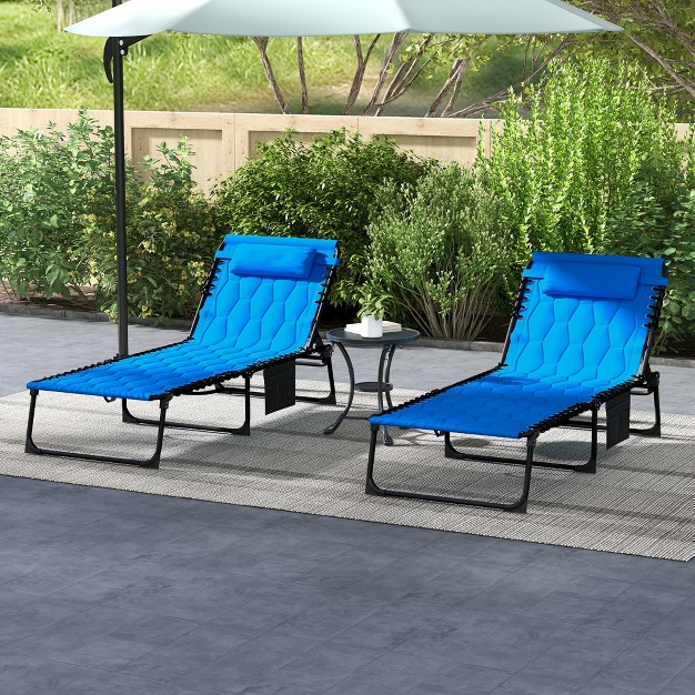 Outsunny Folding Chaise Lounge Set With 5 level Reclining Back Outdoor Lounge Chairs With Padded Seat Blue