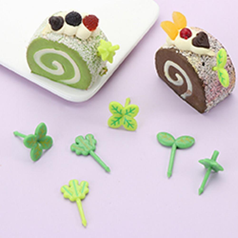 8pcs Plastic Fruit Fork Toothpick Leaves Lunch Box Bento Accessories Small Salad Tiny Fork Mini Cake Pick Toothpick For Kids