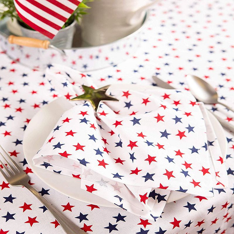 70 White and Blue American Stars Printed Round Outdoor Tablecloth